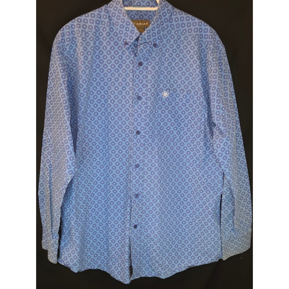 Ariat Men's Blue Diamond Print Long Sleeve Button‎ Down Western Shirt Large